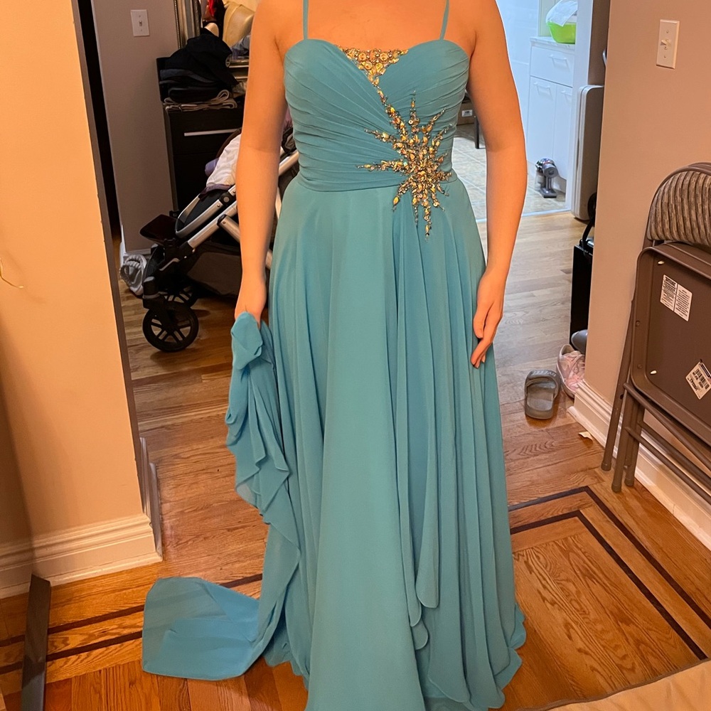 Elegant Jovani Aqua Blue Evening Gown Prom Deess